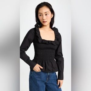 Ganni Cotton Poplin Open Neck Smock Blouse 38